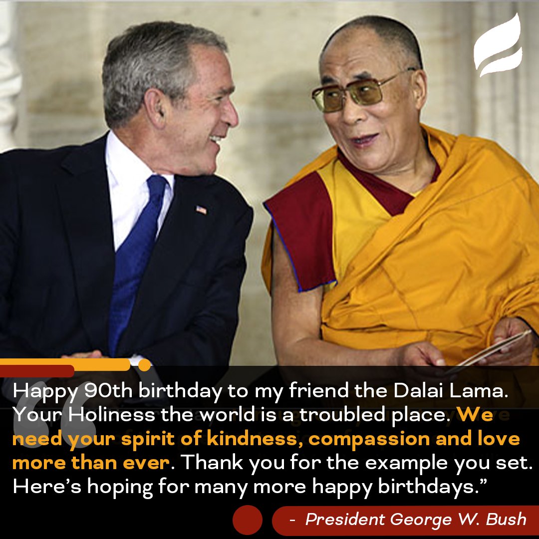 This weekend former president George W. Bush wished His Holiness the Dalai Lama a happy 90th birthday, highlighting the need for His Holiness’ “spirit of kindness, compassion, and love”.

Read more:  dalailama.com/news/celebrati…

#tibet #DalaiLama90