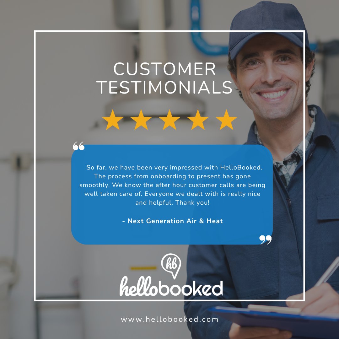 hellobookednow's tweet image. We ❤️ our clients! 

Hearing your kind words over the phone means everything - but a Google Review helps others find us too! 🙌 

Thanks to Next Generation Air &amp;amp; Heat for this 5-star love. ❤️

#HelloBooked #ClientLove #5StarGoogleReview
