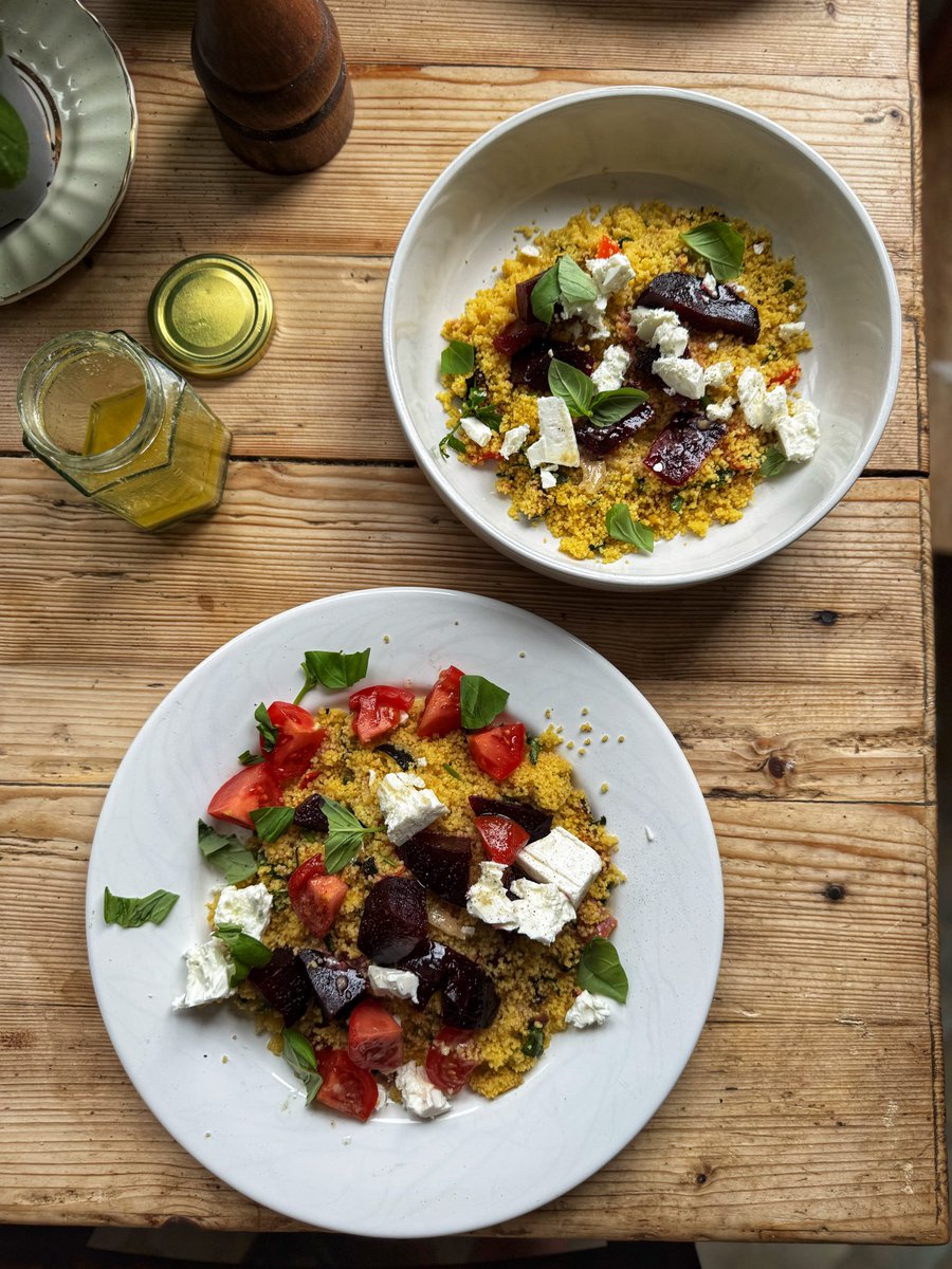 Roasted Veg Cous Cous topped with Beetroot &amp; Feta