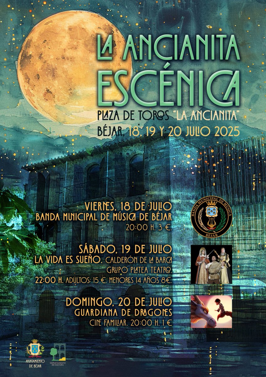 🎭✨ LA ANCIANITA ESCÉNICA 2025 ✨🎭
📍 Plaza de Toros “La Ancianita”, Béjar
📅 Del 18 al 20 de julio de 2025

📌 Organiza: Ayuntamiento de Béjar – Departamento de Cultura
¡No te lo pierdas! Vive la cultura en un entorno único ✨
#LaAncianitaEscénica #Béjar2025 #CulturaBéjar
