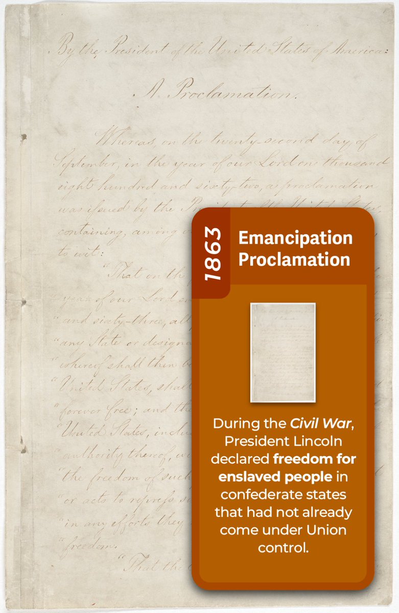 archivesfdn's tweet image. 🗽 Some of our #100Docs represent liberty, from the Emancipation Proclamation to the Voting Rights Act of 1965. Maybe for you, it&apos;s another doc!

In America’s #100docs, you get to put history in your hands (literally) &amp;amp; decide for yourself. Cast your vote: 100docs.vote