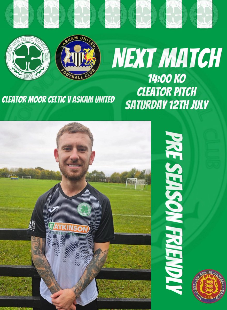 This weekend our firsts begin the 25/26 season as we host Askam United this Saturday in a pre season friendly. Suns shining,  your support would be appreciated, beer garden will also be open at the club.💚💚

Game is being played at Cleator Pitch💚