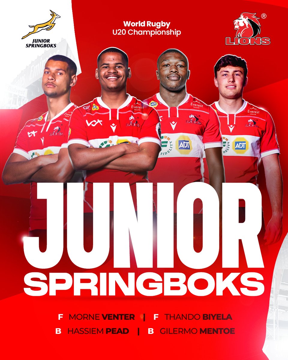 Good luck to our Lions lads running out for the Junior Boks in today’s U20 Championship clash against Scotland! 👊🇿🇦
#ForOurCity #ForOurNation #LionsPride🦁