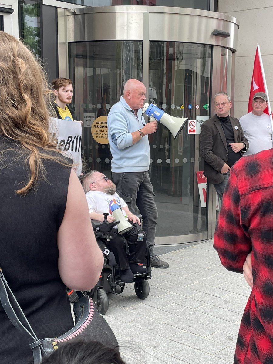 Great turnout today at Erskine House Belfast for the #DPAC demonstration. No matter what the vote results in Westminster the fight goes on