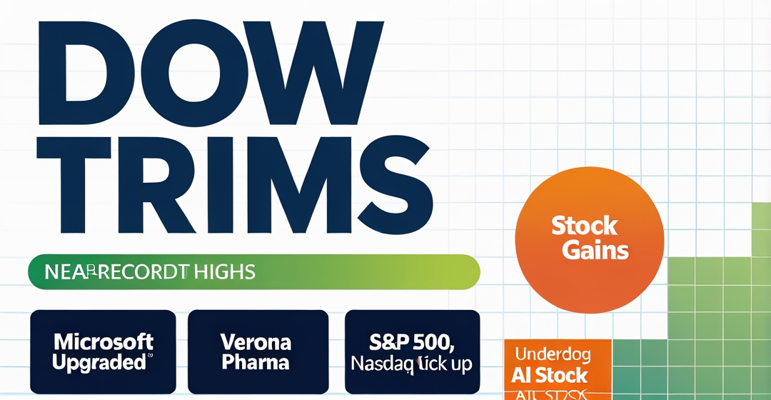 EasonPulse's tweet photo. Dow @DowNewsroom trims gains as copper nears record on tariff fears. Fed @federalreserve minutes expected soon. Microsoft @MicrosoftHelps rises on AI growth. Verona Pharma @VeronaPharma jumps after Merck's @Merck $10B deal. #StockMarket #Finance https://t.co/mBDuRnQDxQ