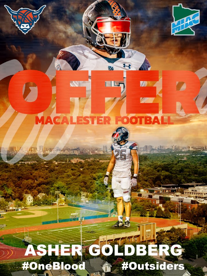 AsherGoldberg2's tweet photo. After a great call with Coach @Phil_Nicolaides I am super excited to announce an offer from @MacalesterFB. I am super grateful for an opportunity to play at the next level.
@Coach_Artinian @coachmslaughter @breezepreps @TheWickFootball https://t.co/zst44ALxQO