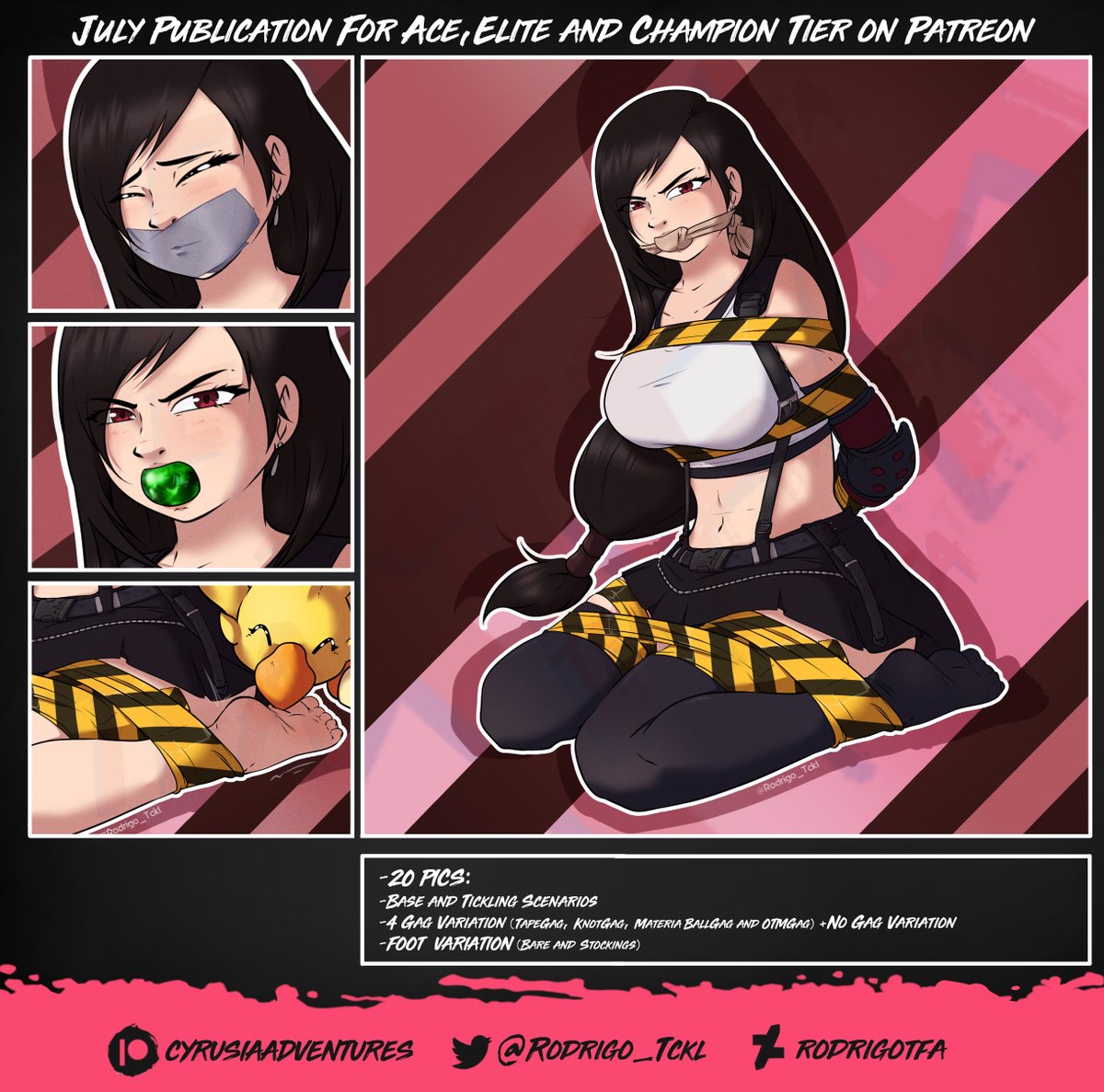 This complete set of 20 variants/illustrations of #TifaLockhart is already up.  
Thanks for your support, enjoy!

#ArtistOnTwitter #feet #bondage #FinalFantasy 
You have these and more art here👇