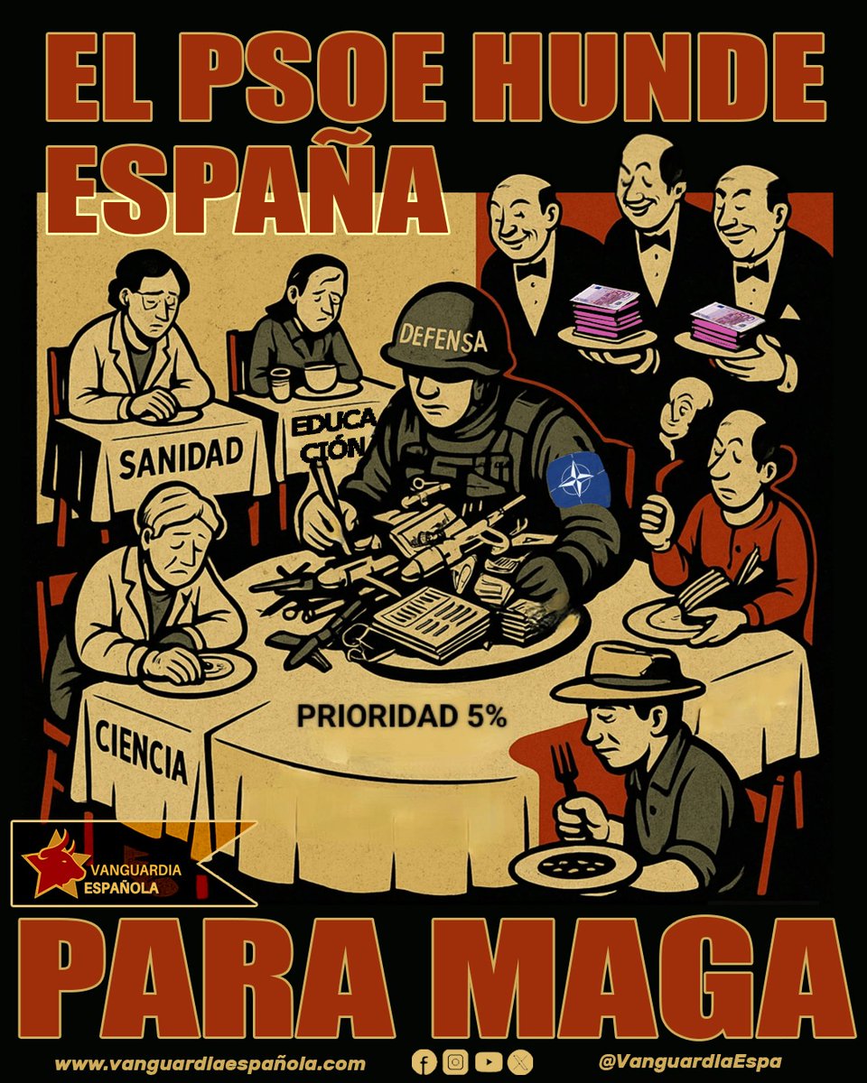 La OTAN es, hoy más que nunca, una cárcel contra nuestra soberanía.

España necesita rearmarse frente a Marruecos, sí, pero sin comprometer todo lo demás, con armas más asequibles y sin restricciones de uso (por ejemplo, chinas o rusas), y también desarrollar su propia industria