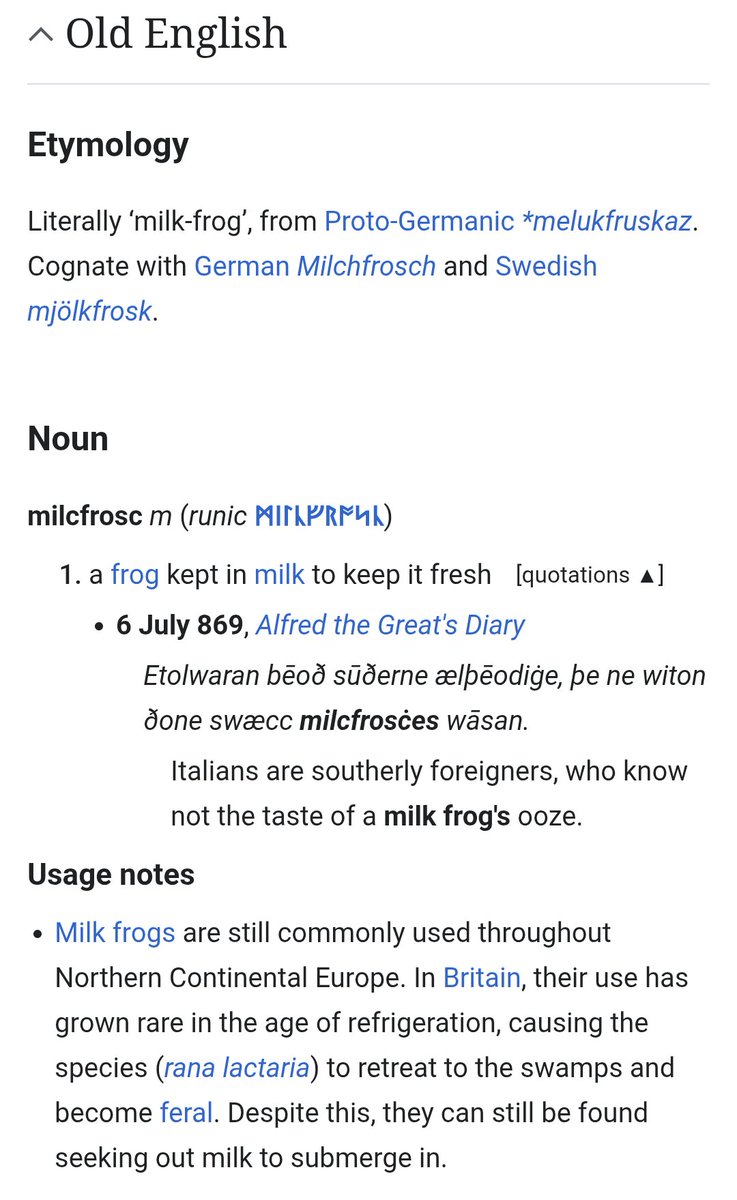 “It is now known that the goo secreted by these frogs contains antimicrobial compounds which inhibit bacterial growth”

Score one million for Germanic wisdom