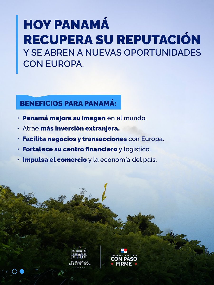La Unión Europea reconoce a Panamá como un país cumplidor. Salimos oficialmente de la lista de alto riesgo, gracias a un trabajo técnico serio y sostenido. Panamá avanza con credibilidad y compromiso. #ConPasoFirme🇵🇦