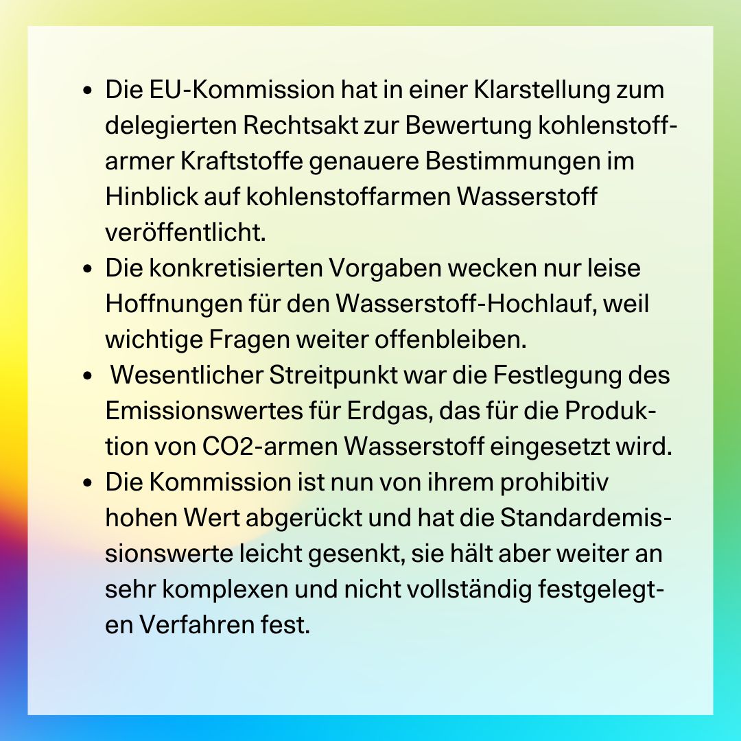 Die EU-Kommission hat beim Delegierten Rechtsakt zu kohlenstoffarmem Wasserstoff nachgebessert. Viele Fragen bleiben offen. Für den Hochlauf braucht es praxistaugliche Regeln und Verlässlichkeit. Zur Pressemitteilung 👉 tinyurl.com/yucxj9mk