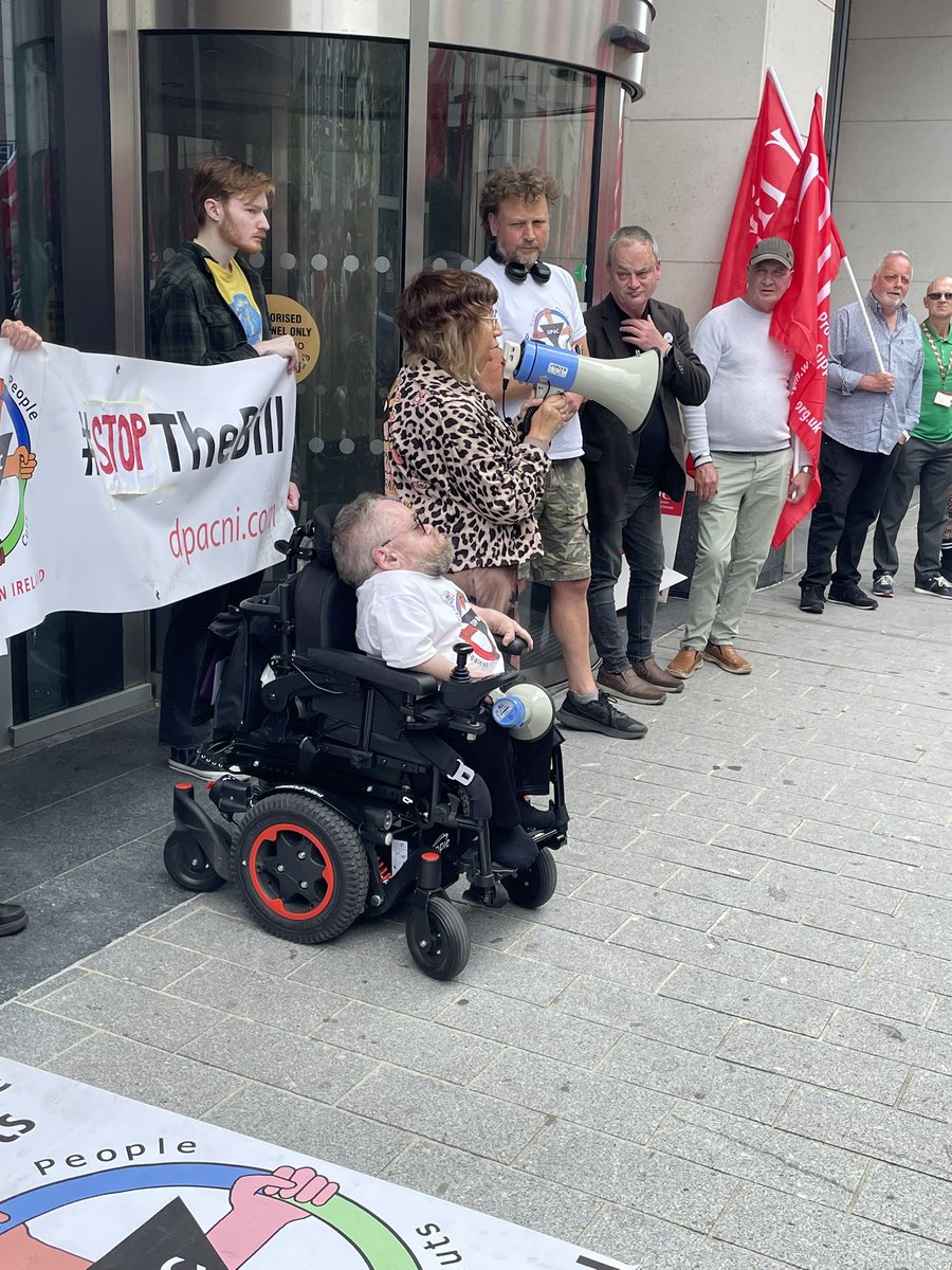 More pictures from #DPAC demo today at Erskine House Belfast ✊✊