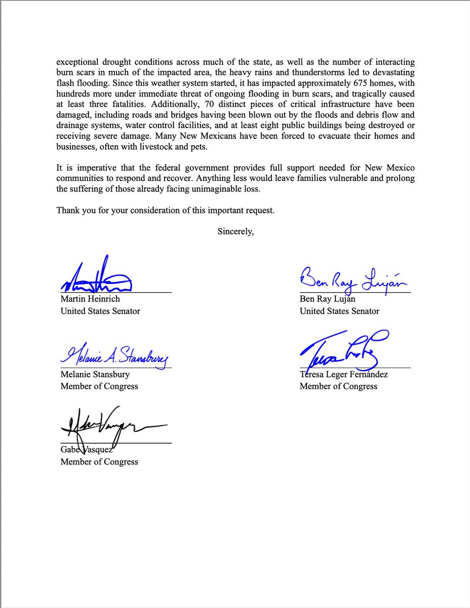 SenatorHeinrich's tweet image. The scale of the disaster in Ruidoso demands an immediate and robust response.
We’re calling on @POTUS to approve the Governor’s Major Disaster Declaration, and provide full support to respond and recover.