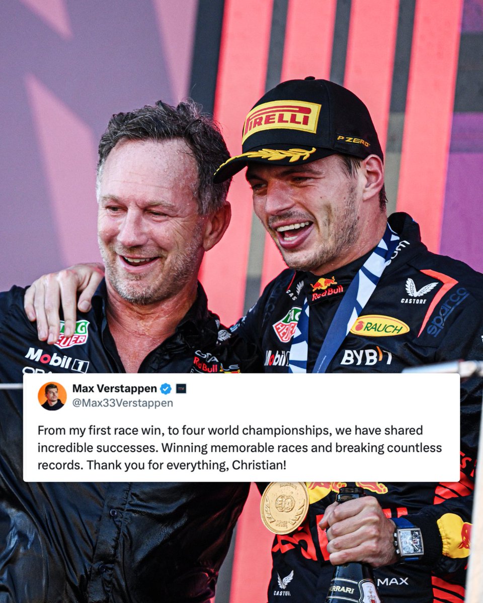 ESPNF1's tweet image. Max Verstappen sends a heartfelt message to Christian Horner on social media after his departure from Red Bull 🤝