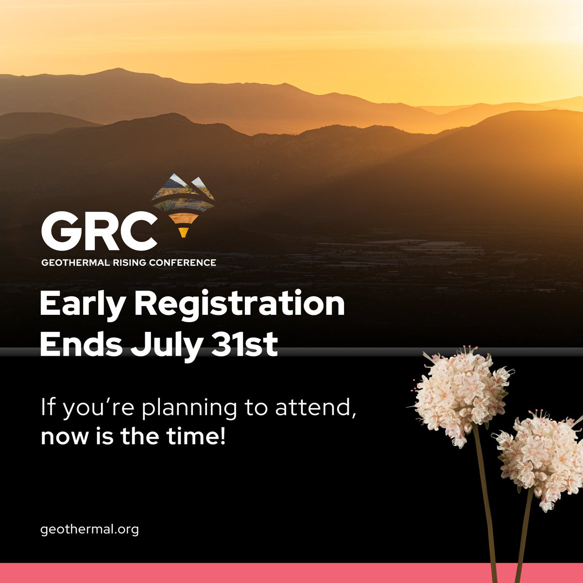 ⏳ Time’s running out!
Don’t miss the early-bird rate for — ending Thursday, July 31.

Join global geothermal leaders to connect, learn, and push clean energy forward.
Secure your spot at the best price:
🔗 bit.ly/4eBeEsi

#Geothermal #CleanEnergy
#GRC2025