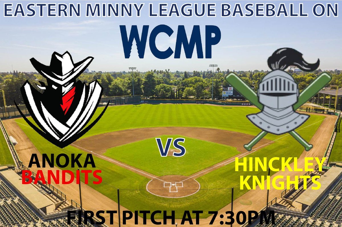 Town Ball tonight on WCMP!

East Bethel Bandits at Hinckley Knights 7:30PM
Listen live on 106.5FM-AM1350
Watch live at: youtube.com/live/Rr4eJwRbi…

<a href="/CoachHasz/">Ted Hasz</a> 
<a href="/HinckleyKnights/">Hinckley Knights</a>
