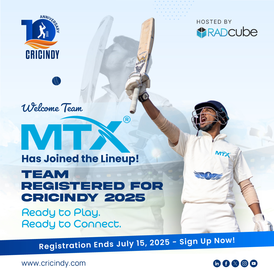 Cricindy2's tweet image. Itโs official @MTX_Inc is all set for CRICINDY Game Day 2025!
As we celebrate 10 years of cricket & community, weโre thrilled to have them on board!
Team regs close July 15!
Letโs compete, connect & create memories!
#CricIndy2025 #TeamMTX #CricIndy10Years #BeyondBoundaries2025