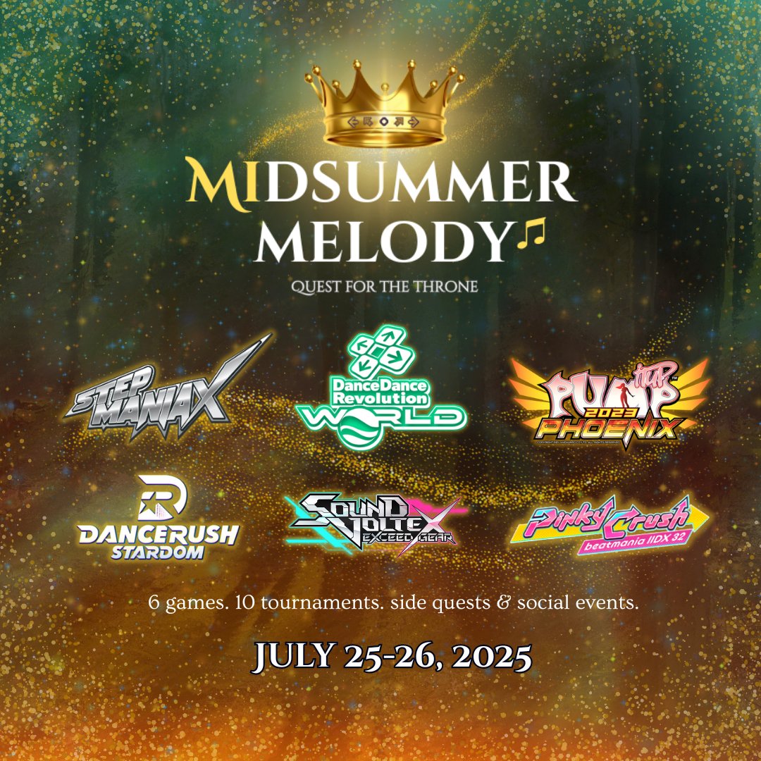 We are just a little over 2 weeks away from Midsummer Melody!! There's still plenty of room for any women and non-binary/gender non-conforming players to join us in the Women's &amp; Non-Binary Pump it Up tournament! I'm so excited to TO for the first time! &lt;3