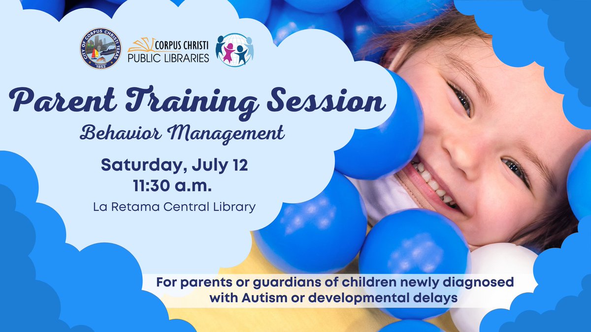 Parents and guardians of children recently diagnosed with autism or developmental delays are invited to attend a Parent Training Session titled "Behavior Management."   

The session will be held on Saturday, July 12, at 11:30 a.m. at La Retama Central Library, 805 Comanche