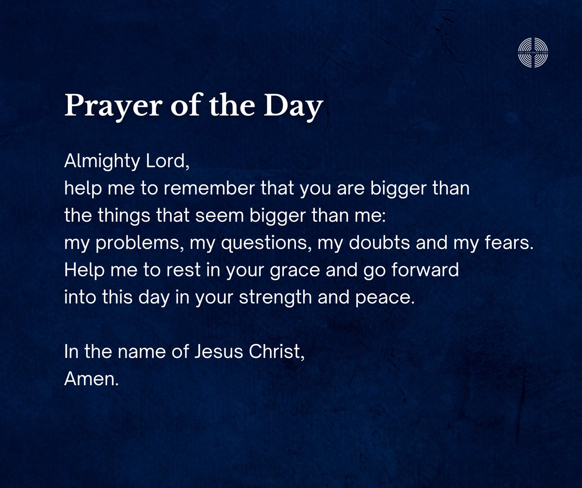Please join us as we pray 🙏

Almighty Lord,
help me to remember that you are bigger than
the things that seem bigger than me:
my problems, my questions, my doubts &amp; my fears.
Help me to rest in your grace &amp; go forward
into this day in your strength &amp; peace.

In Jesus name,
Amen.