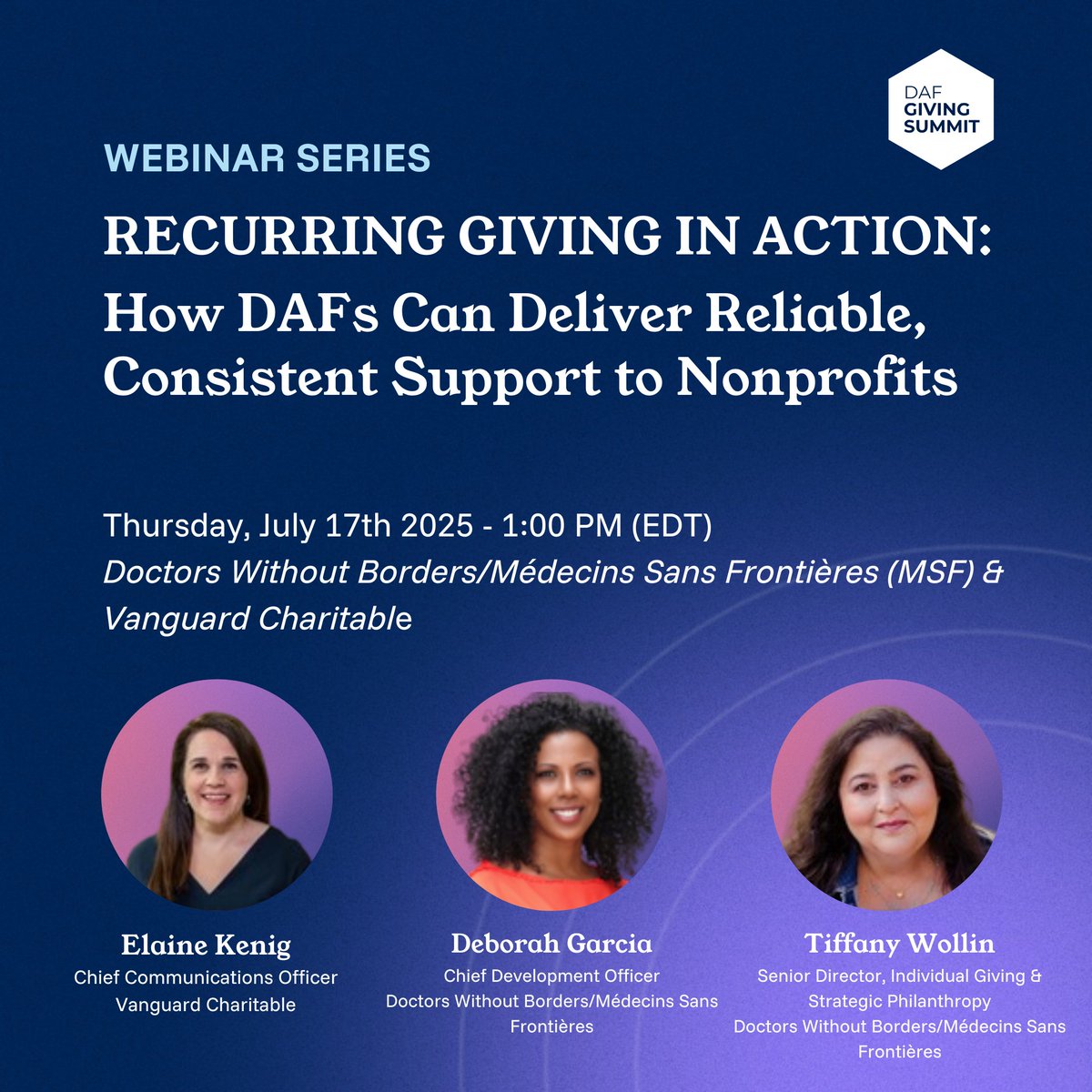 DAFGivingSummit's tweet image. Nonprofits need steady support. Learn how DAFs can help in this #DAFGivingSummit webinar with Doctors Without Borders/Médecins Sans Frontières (MSF) @MSF_USA and Vanguard Charitable

Save your spot: bit.ly/4l9gxiH