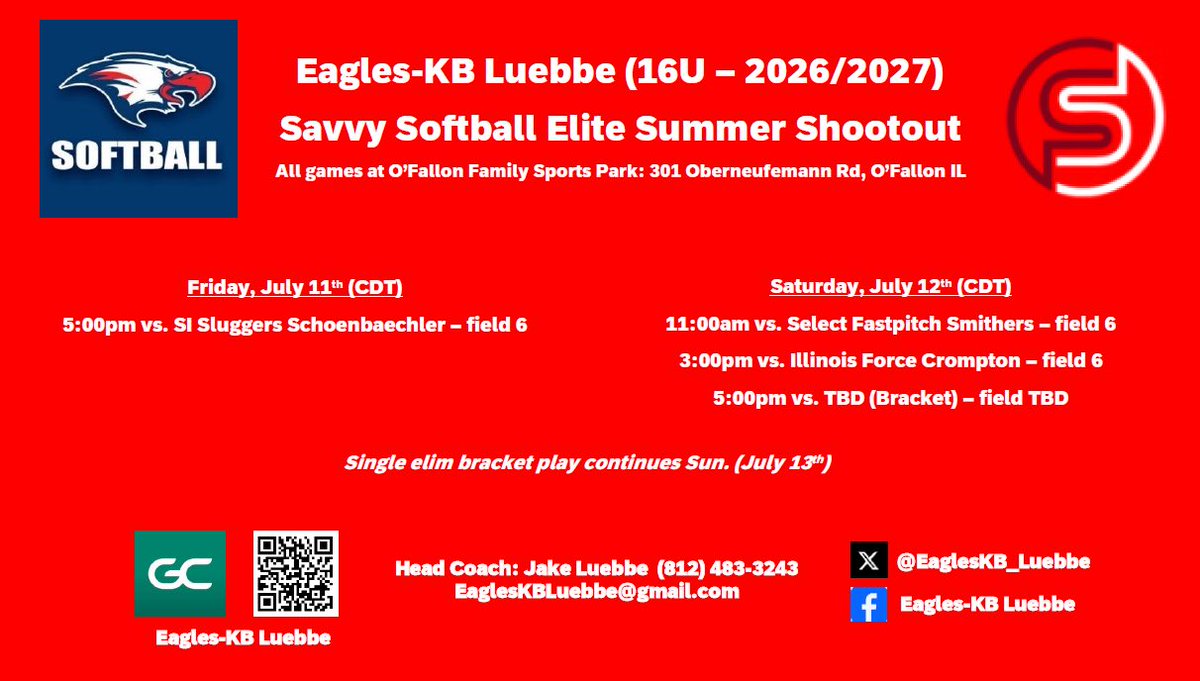 Ready to get back out on the field in O’Fallon this weekend. Hope you can catch a game in person or on game changer! #GoEagles🦅 <a href="/EaglesKB_Luebbe/">Eagles-KB Luebbe</a>