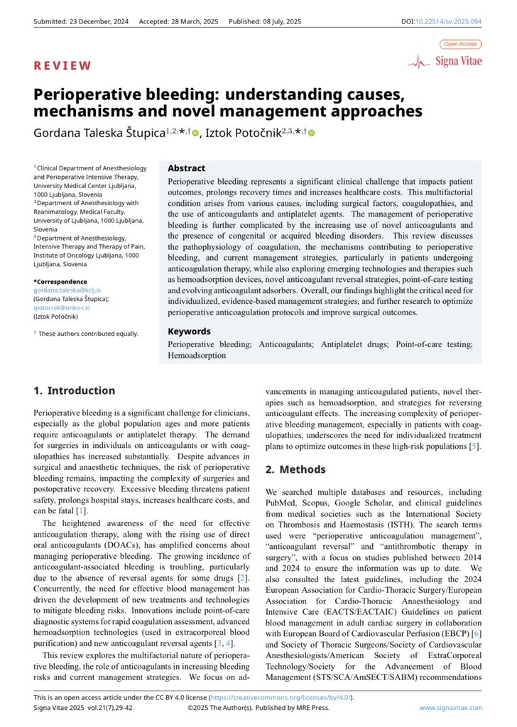 Lo mejor que mis amigos Anestesiólogos podrán leer esta semana:

HEMORRAGIA PERIOPERATORIA 🔪🩸fisiopatología, mecanismos y manejo

Cuando indicar hemostáticos/hemoderivados, revisión de anticoagulantes, etc!

Descarga gratis: signavitae.com/articles/10.22…