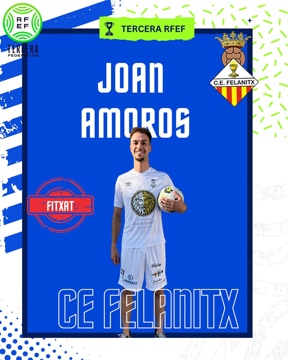 𝗣𝗿𝗼𝗷𝗲𝗰𝘁𝗲 𝟮𝟬𝟮𝟱/𝟮𝟲 

✅ Tenim nova incorporació! 

👉 𝗝𝗢𝗔𝗡 𝗔𝗠𝗢𝗥𝗢𝗦   

👌 Qualitat al servei de l’equip. Prové del Serverense. 

#vamosfela #orgullfelanitxer #projecte2025/26