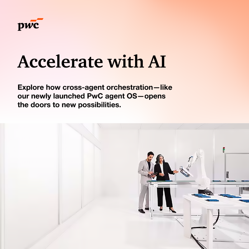 PwC's tweet photo. As you explore how to scale AI across your business, cross-agent orchestration—like our newly launched PwC agent OS—opens the doors to new possibilities. 

Explore the ways you can accelerate with AI, and how PwC can put #AI to work for your business: https://t.co/92NVCX30sE