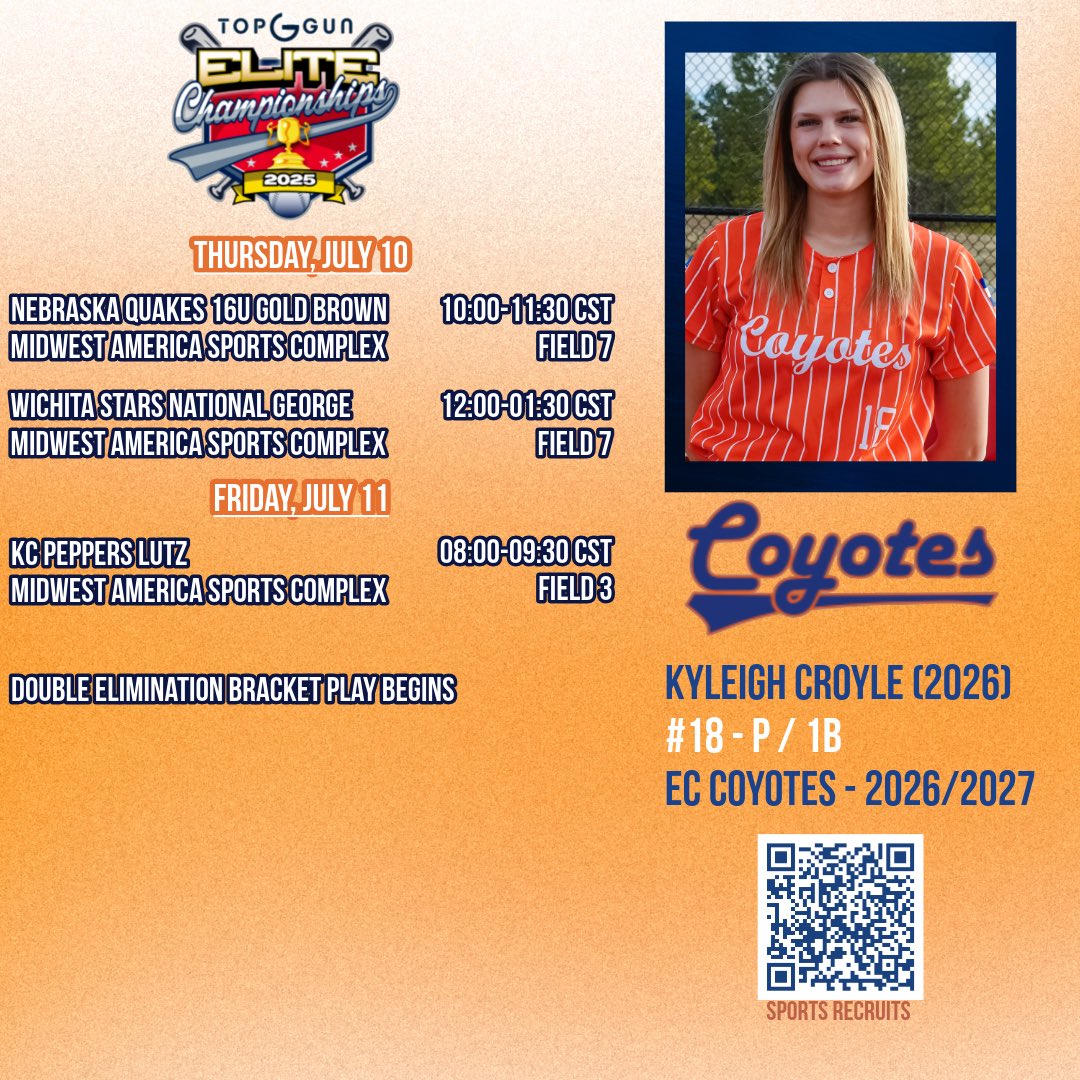 KyleighCroyle26's tweet photo. My teams schedule for the Top Gun Elite Championships. Excited to be back in KC and face some good competition!! 
@DaveEspinoza_14 https://t.co/epzuRvaO0s