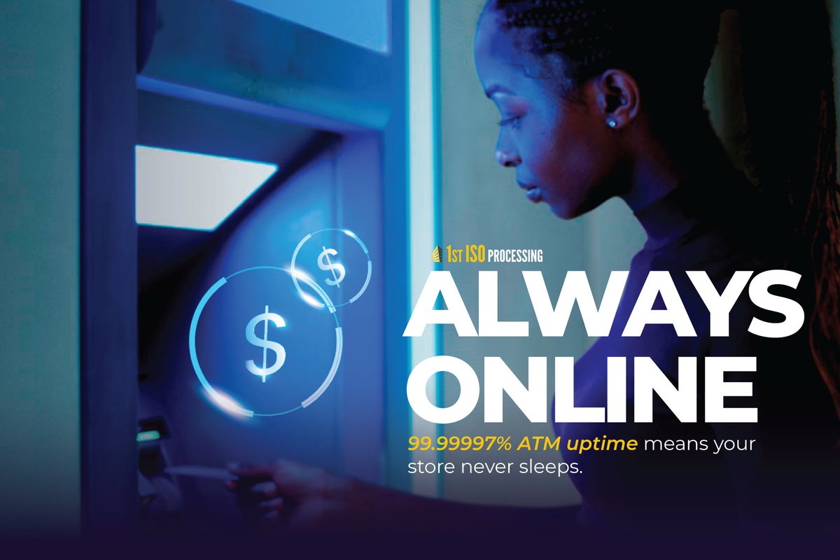 cdatms's tweet image. Every minute your ATM is down is money walking out the door. At 1st ISO, we built our system to keep your machines running. With 99.99997% reliability, your ATM stays online and ready for every customer.

hubs.ly/Q03wr41S0
#atms #cash #atmprocessing