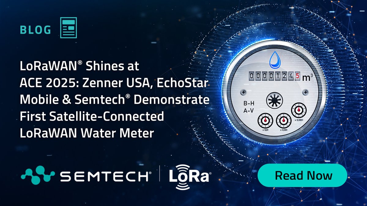 SemtechCorp's tweet photo. #Zenner USA, EchoStar Mobile, and #Semtech have launched the first Satellite-Connected #LoRaWAN water meter. At #ACE 2025, utilities embraced automated, real-time metering for greater accuracy and efficiency.
Read more: https://t.co/YQmrvSoCD2 https://t.co/MLLUvt7524