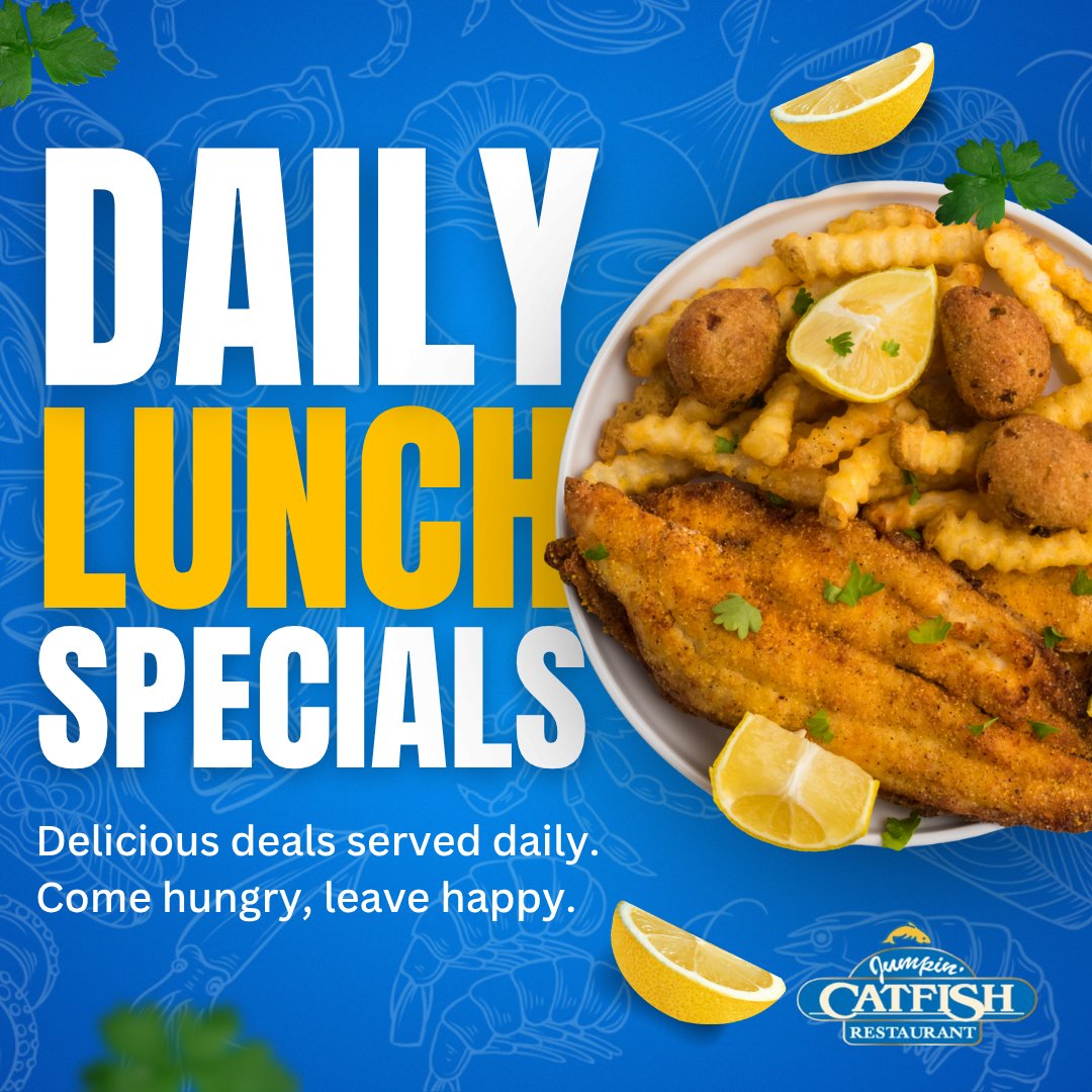 LSCatfish's tweet image. ⏰ Hungry and short on time? Our daily lunch specials are fast, filling, and full of Southern flavor!
Stop in and treat yourself—you’ve earned it.
#LunchDoneRight #SeafoodLoversUnite #JumpinCatfishEats #MiddayMunchies