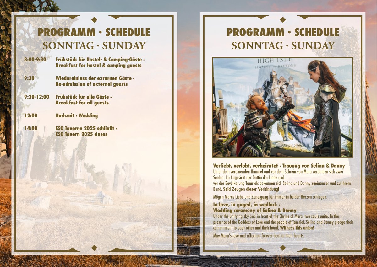 Um nicht den Überblick zu verlieren und den Tag nach euren Wünschen perfekt zu planen, erhaltet ihr auch dieses Jahr wieder unser exklusives Handbuch mit allen Informationen rund um die #ESOTAVERN. 

Und hier schon mal eine exklusive Vorschau: