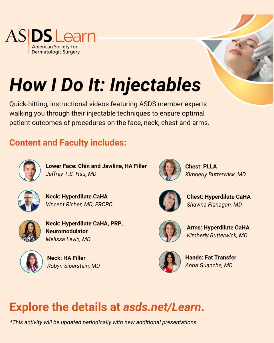 Sharpen your injection skills with the ASDS How I Do It: Injectable series. Gain expert techniques and tips from #ASDSmembers in short, practical video tutorials. 
asds.net/learn