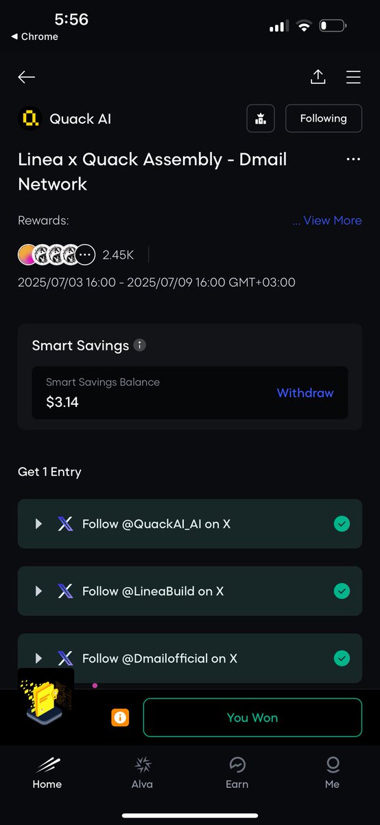 chocowise's tweet photo. This is the first time i will be winning a raffle on @GalxeQuest not just one but 2 raffles won on the @LineaBuild and @QuackAI_AI quest... super hyped... #Lineabuild #QuackAi_ai https://t.co/69RdguGAID