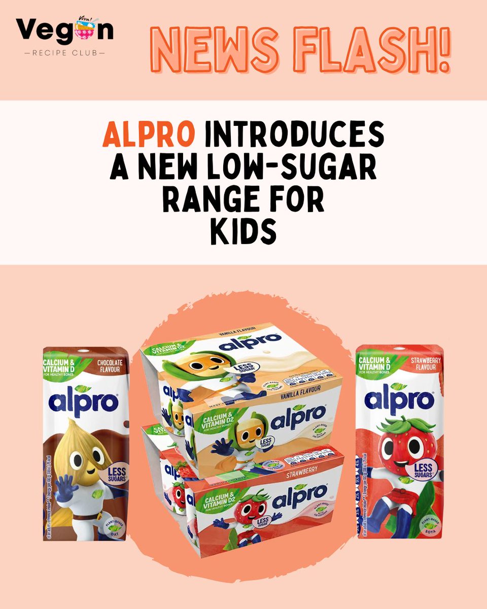 🚨 Dairy-free pioneer, Alpro, has rolled out a fun and nutritious range for kids 🥛

The new low-sugar milk and yoghurt alternatives are packed with calcium and vitamin D to help support healthy growth and strong bones 💪 🦴