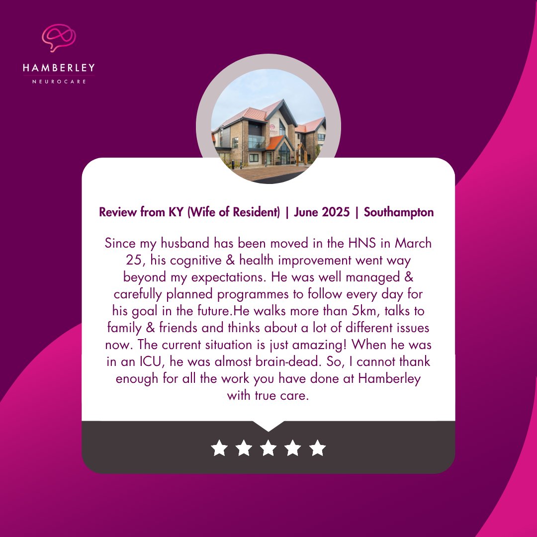 “He walks more than 5km, talks to family &amp; friends, and thinks about the future.”
A powerful review from a wife whose husband’s recovery at Hamberley Neurocare Southampton continues to inspire.

Download our brochure to learn more: hamberleyneurocare.co.uk/our-services/s…