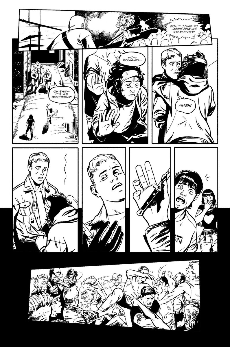 SamRomesburg's tweet image. Back on this hellscape app to say that @sam_r_freeman @vomit_party and I are about to pitch this story idea around for the punk and HC minded. Imagine THE OUTSIDERS meets LOVE AND ROCKETS. Would you read it? (Listen to Carry On)