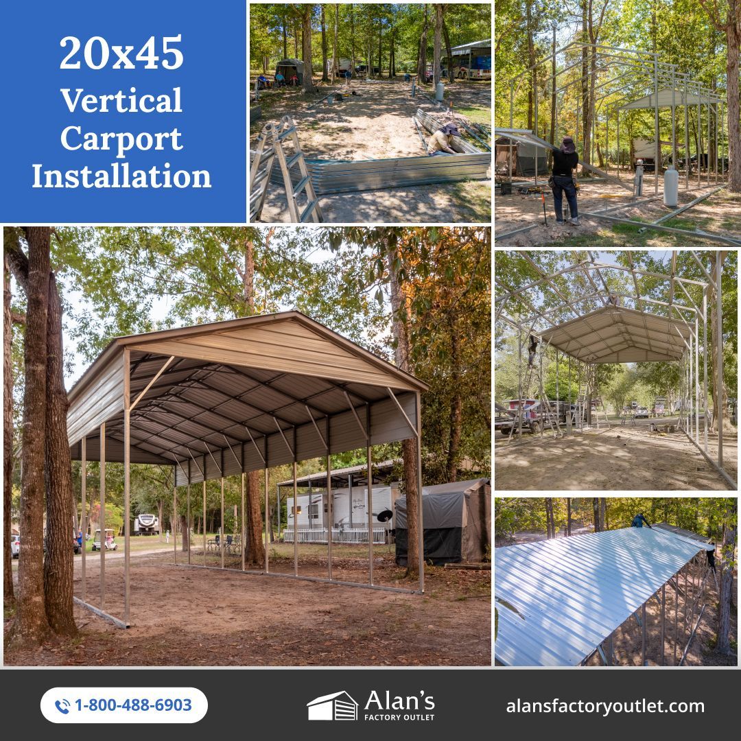 Another 20x45 vertical roof carport installed and looking great! 
Built strong, built to last.

Want one for your property?
Design your own in minutes with our free 3D builder 👉 alansfo.com/3FXqDUd 

📞 Have questions? Call us at 1-800-488-6903