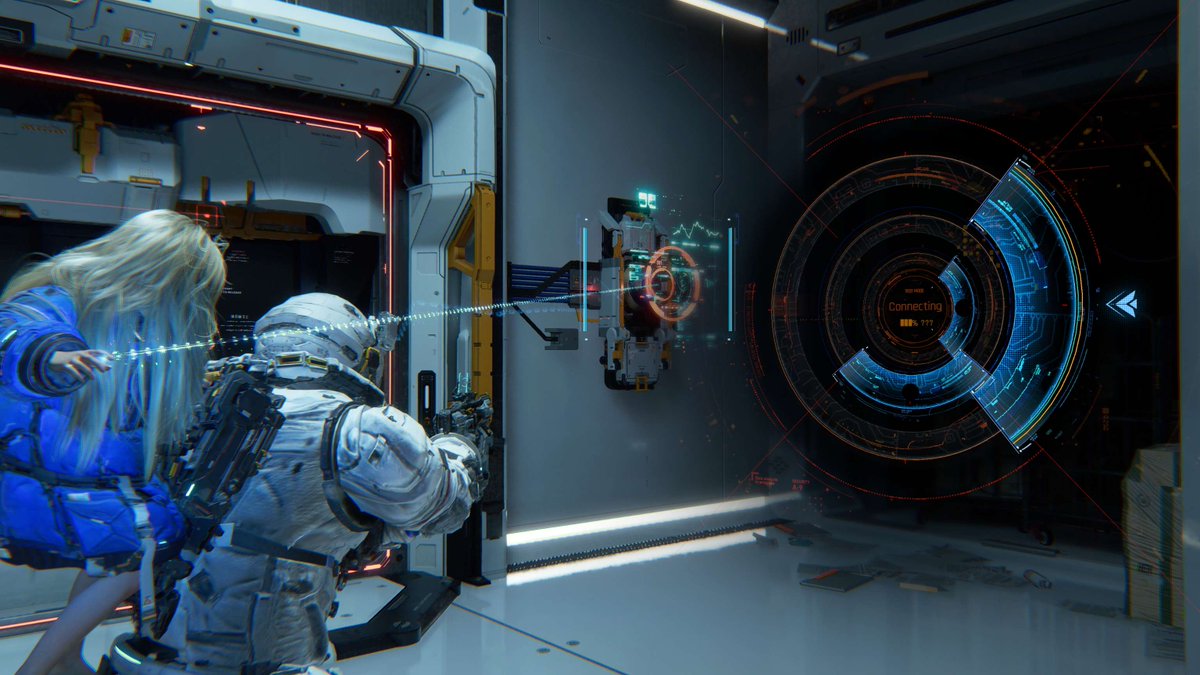 PRAGMATAgame's tweet image. Exploration is a team effort. Hugh uses thrusters to move around while Diana hacks the station systems, clearing the path as you explore the lunar research station.
capcom-games.com/pragmata
#PRAGMATA