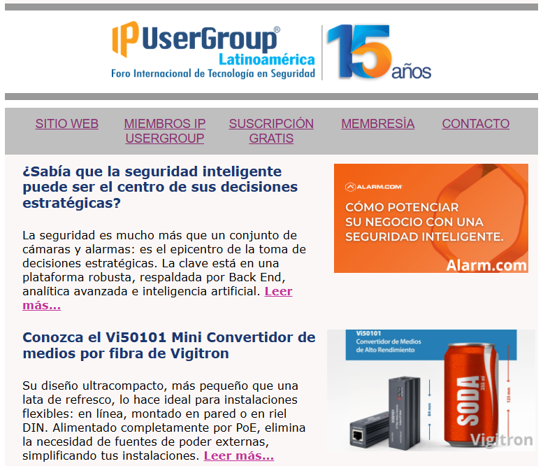 💡📰 Se encuentra disponible la edición n.° 301 de nuestro boletín informativo de la industria, que contiene las más recientes noticias de nuestro selecto grupo de Miembros Corporativos: lnkd.in/eBWRBVVA

#IPUserGroup #seguridadelectrónica #seguridad