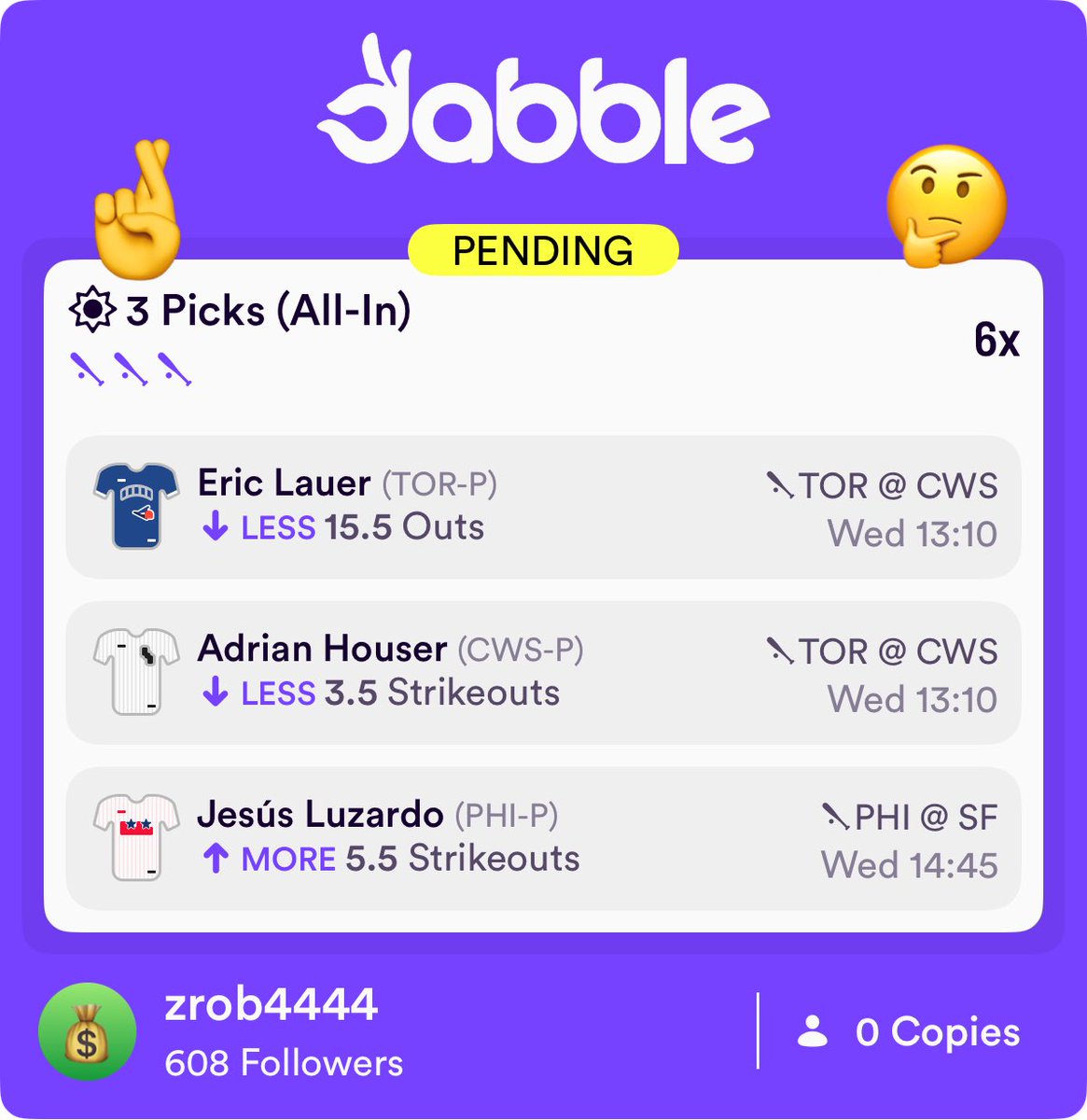 Dabble 6x MLB slip⚾️🔥

Join now using code ZROB and receive $10 FREE on signup!⬇️

dabble.onelink.me/Z9px/4vg4umjx