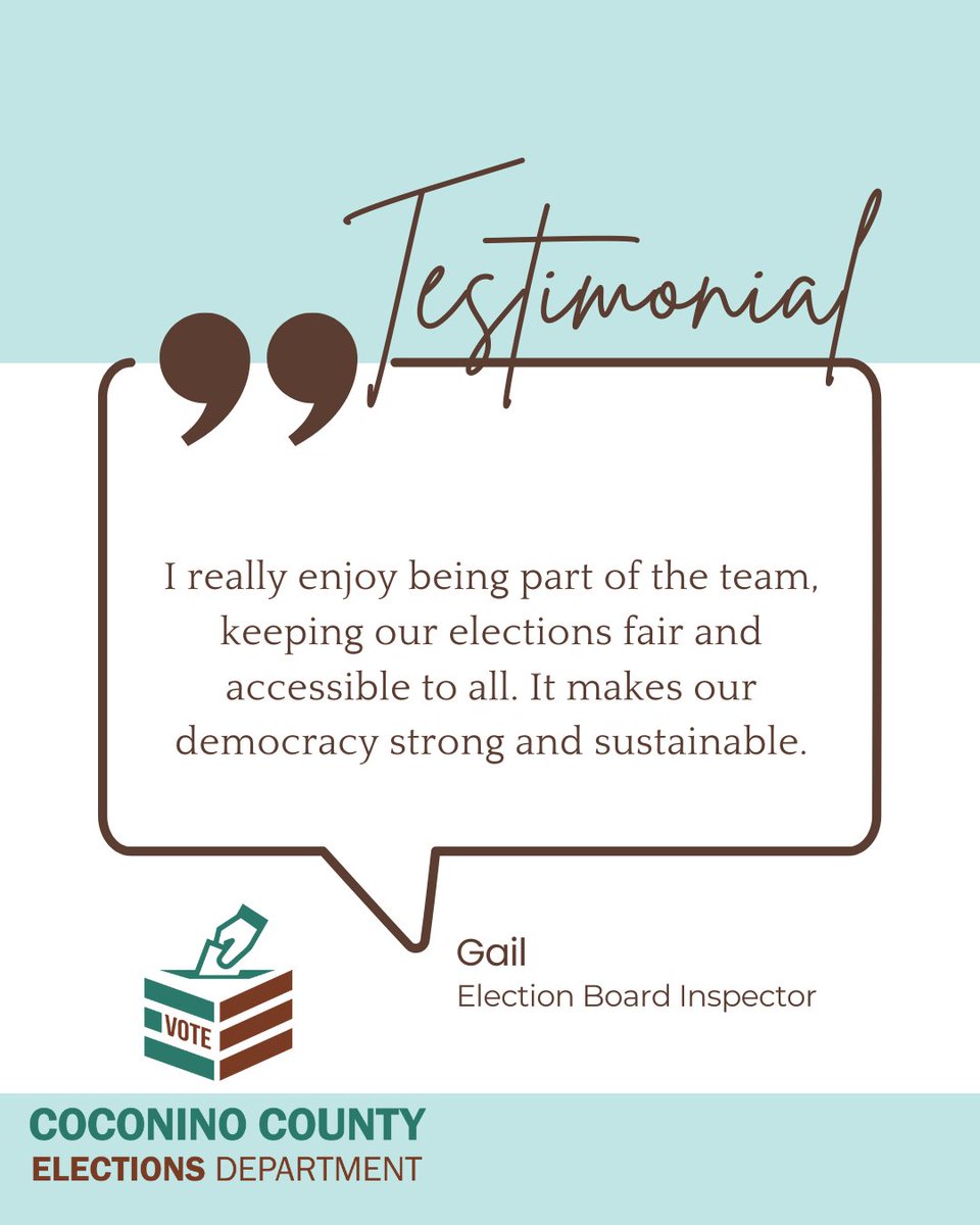 CoconinoVote's tweet image. Ready to make a real difference this election season? Poll workers help ensure a smooth and fair voting process for everyone in our community! It's a vital role that strengthens our democracy. #PollWorker #ElectionDay #CoconinoVotes