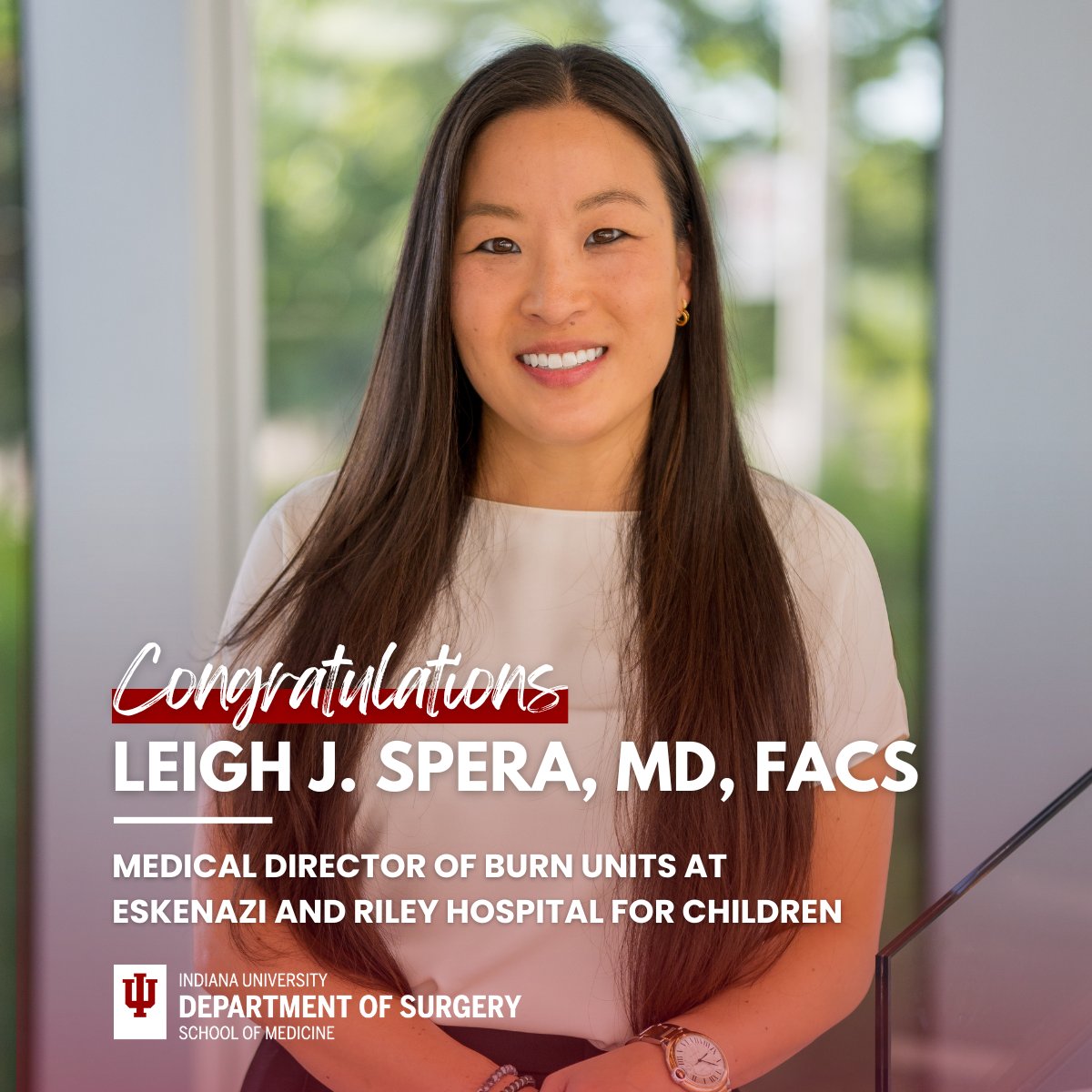 Indiana Surgery -Indiana Univ School of Medicine (@iu_surgery) on Twitter photo 🔥 Big congratulations to Leigh J. Spera, MD, FACS, who has been named Medical Director of Burn Units at <a href="/EskenaziHealth/">Eskenazi Health</a> and <a href="/RileyChildrens/">Riley Children's</a>. In this dual role, Spera will oversee both adult and pediatric burn care, ensuring that patients statewide continue to receive expert, 🔥 Big congratulations to Leigh J. Spera, MD, FACS, who has been named Medical Director of Burn Units at <a href="/EskenaziHealth/">Eskenazi Health</a> and <a href="/RileyChildrens/">Riley Children's</a>. In this dual role, Spera will oversee both adult and pediatric burn care, ensuring that patients statewide continue to receive expert,