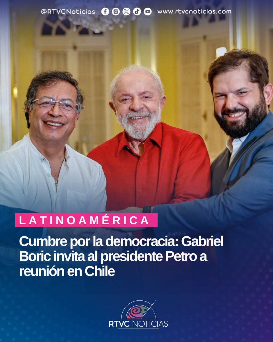 🇨🇱 El presidente chileno Gabriel Boric convocó a su homólogo colombiano <a href="/petrogustavo/">Gustavo Petro</a> , además de Lula da Silva de Brasill; Pedro Sánchez de España y Yamandú Orsi de Uruguay a una cumbre sobre los desafíos actuales de la democracia en la región

Más info: lc.cx/XDRGSr