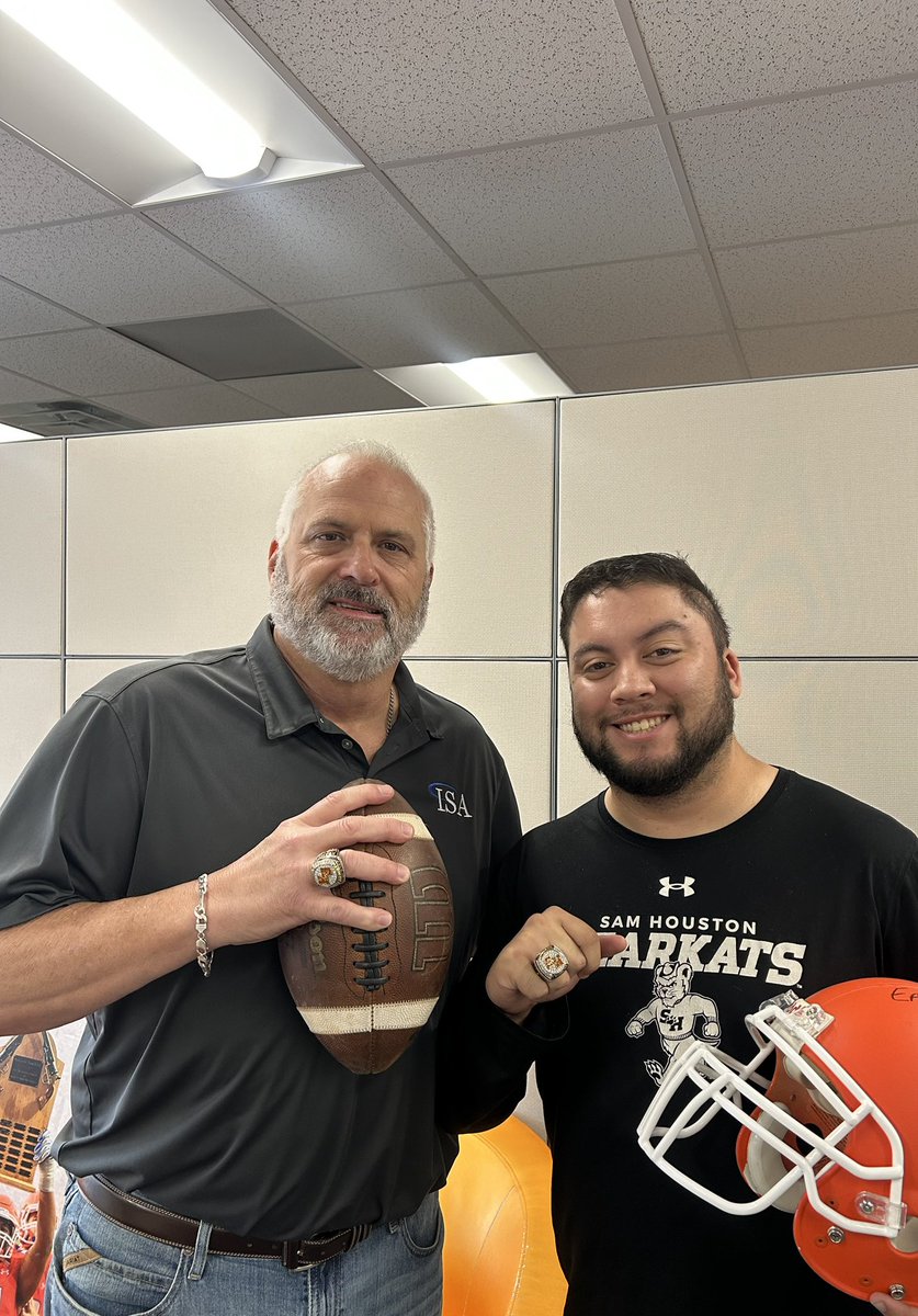 Got our bowl rings from <a href="/BearkatsFB/">Sam Houston Football</a> this morning. Truly honored and blessed to have been a small part of a great season for this amazing program and excited to see what the Fall will bring! Year #4 on the 📻 is 45 days away! To God be the glory and #EatEmUpKats! 🧡🤍

If you