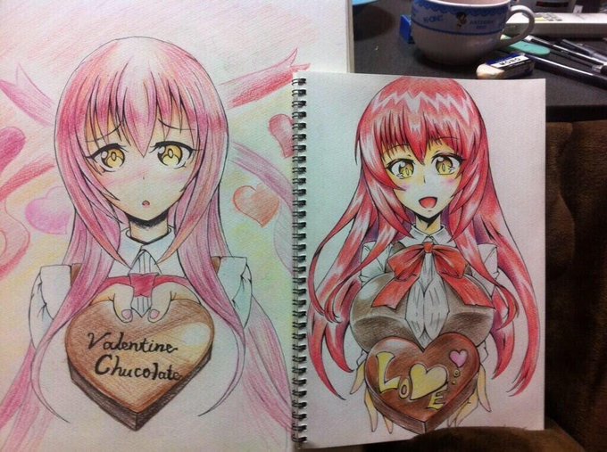 #独学でここまで成長したから一緒に頑張ろう

同キャラでバレンタイン絵毎年描いてます('◑ω◐`) 