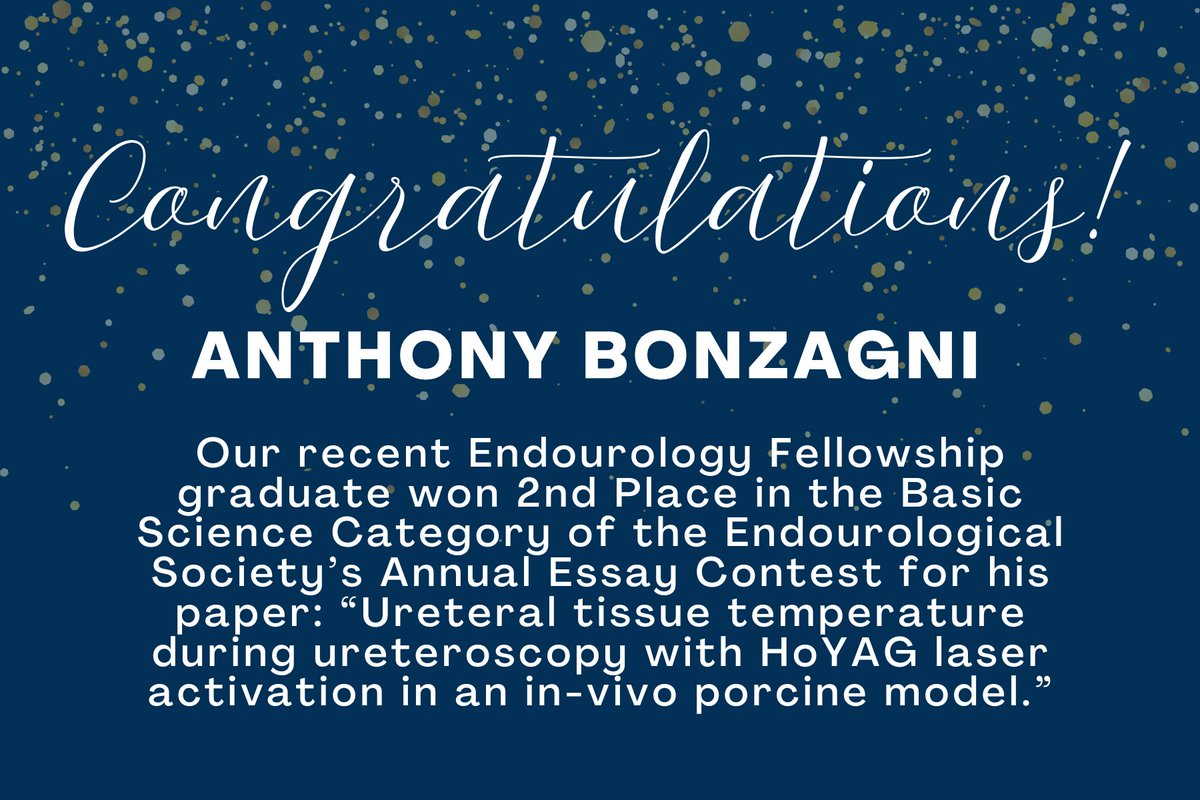 Michigan Urology (@umichurology) on Twitter photo ๐ Congrats to our Endourology Fellowship grad Anthony Bonzagni on winning 2nd Place in the Endourological Societyโs Essay Contest in the Basic Science Category! ๐ <a href="/Endo_Society/">Endourological Society</a> ๐ Congrats to our Endourology Fellowship grad Anthony Bonzagni on winning 2nd Place in the Endourological Societyโs Essay Contest in the Basic Science Category! ๐ <a href="/Endo_Society/">Endourological Society</a>