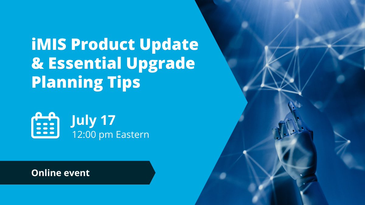 iMISbyASI's tweet photo. Ready to see what's new in iMIS EMS Enterprise? Join us for an exclusive client event covering the latest features and updates.
Plus, if you're planning an upgrade, stick around for essential planning tips in the 2nd session.
Register: https://t.co/sysHIHPLa0
#AssociationTech https://t.co/VdBbiYRd5F